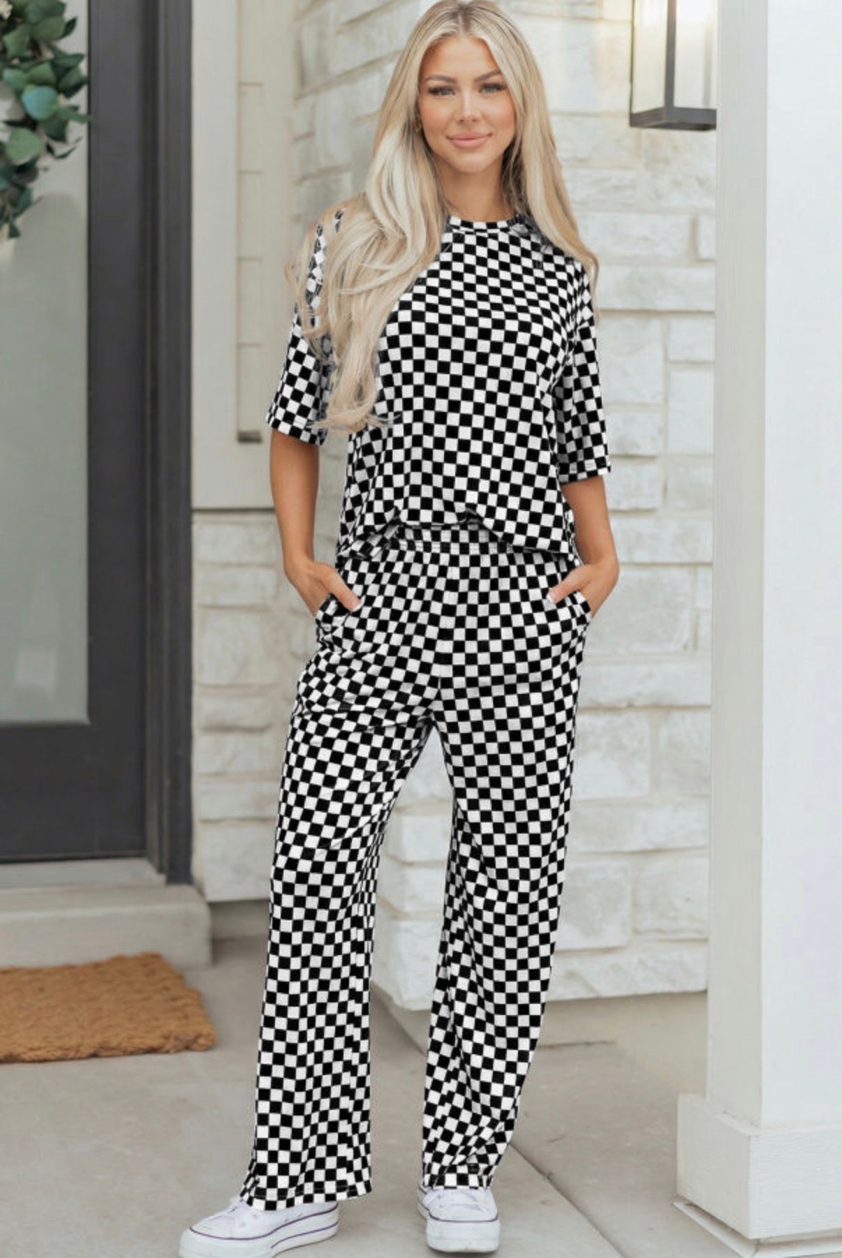 Checkered pants sets