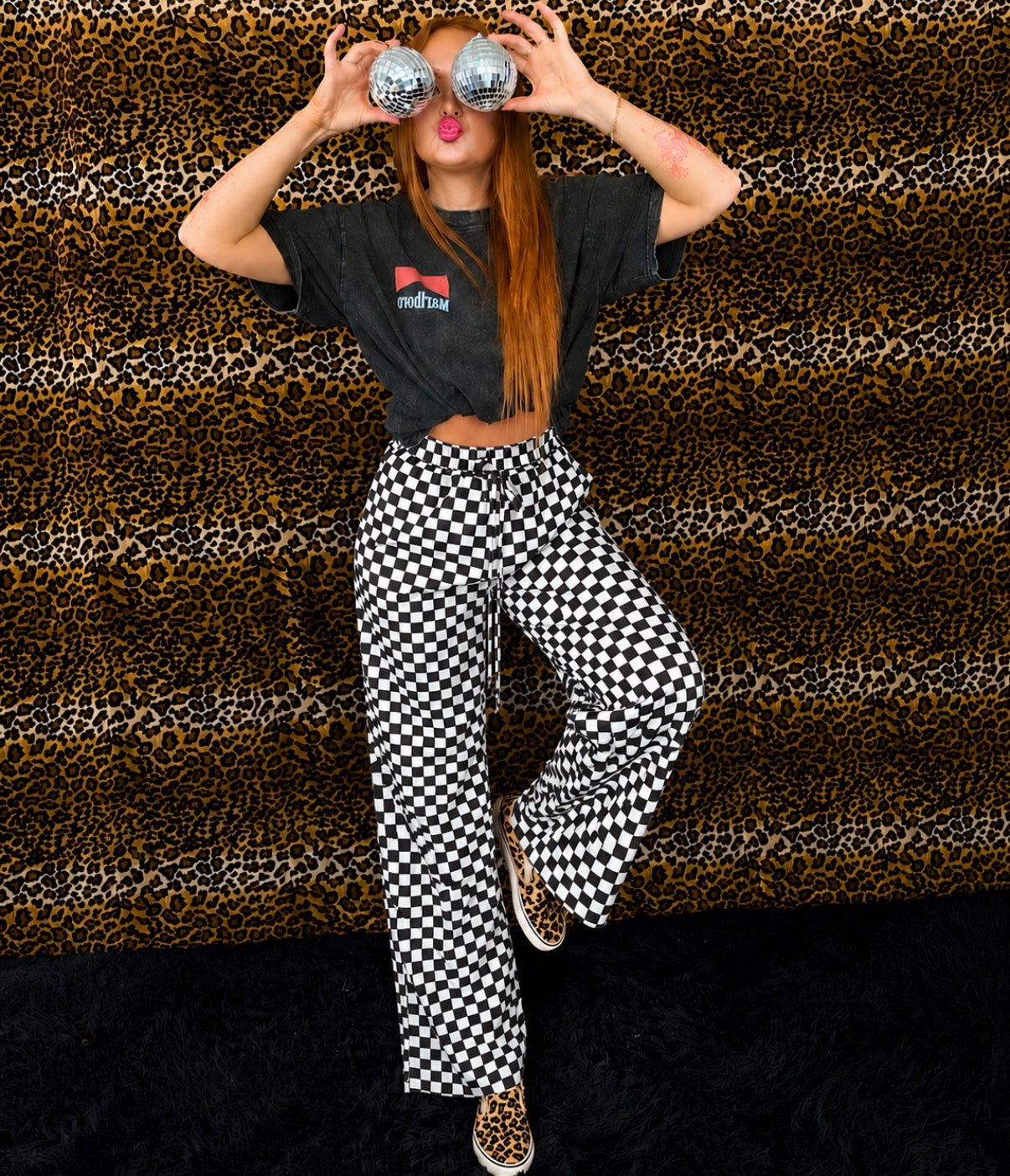 Checkered pants🩷🖤💚❤️