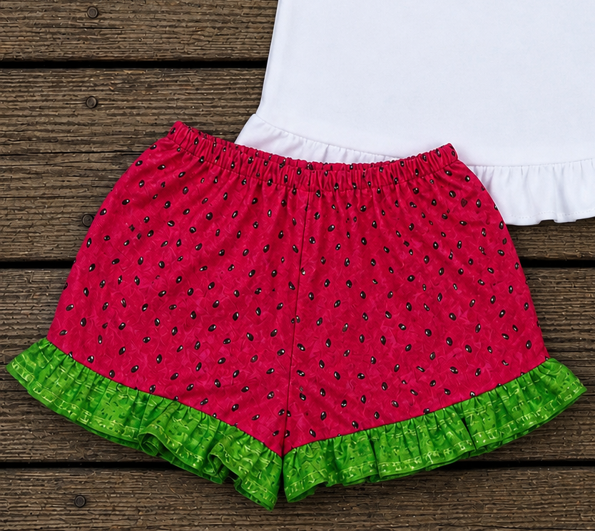 Watermelon ruffle shorts
