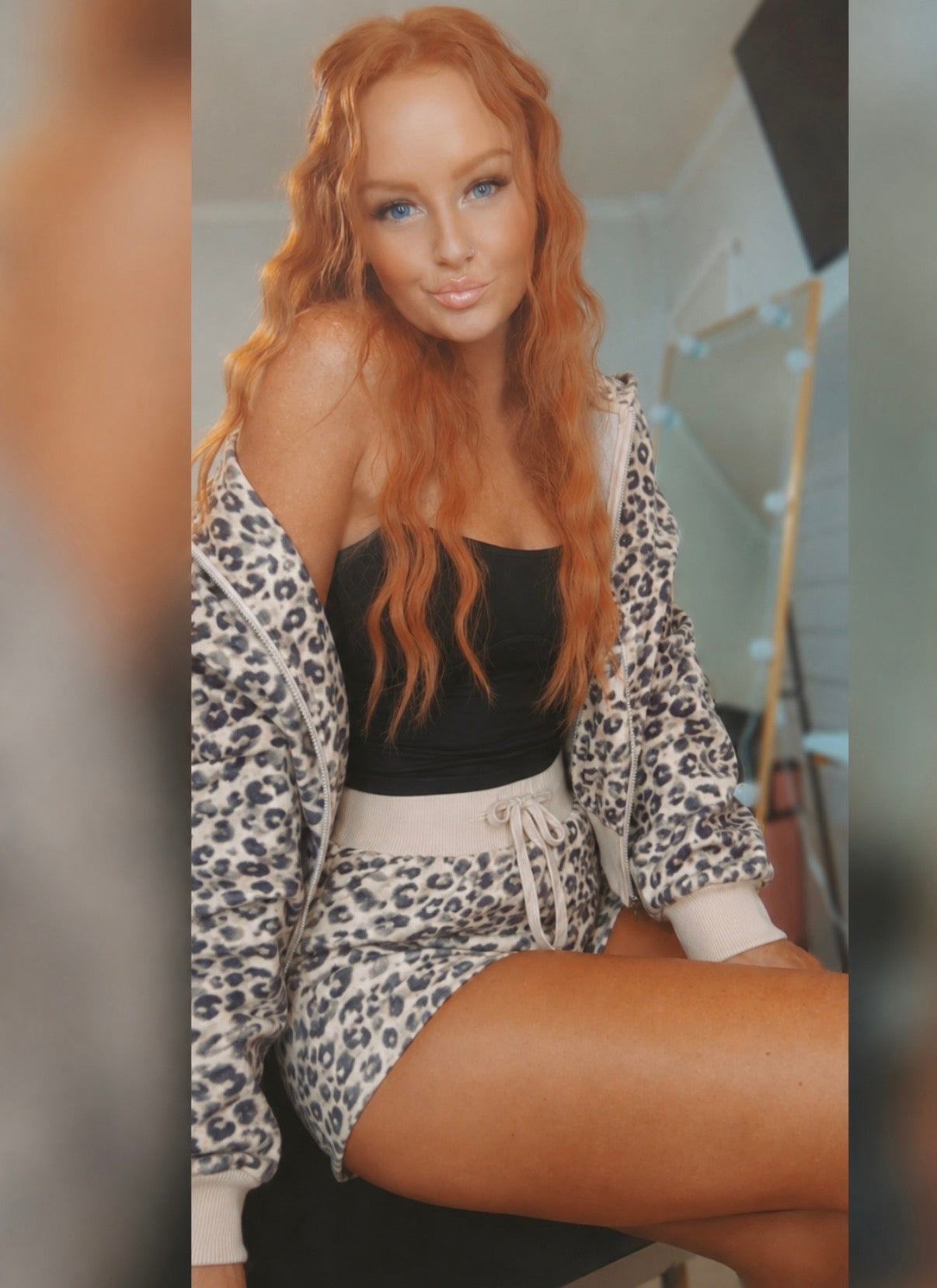 Leopard zip up set