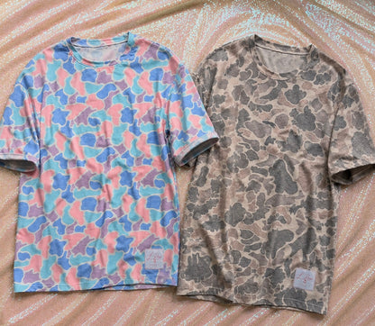 Cotton candy and coffee camo tee’s