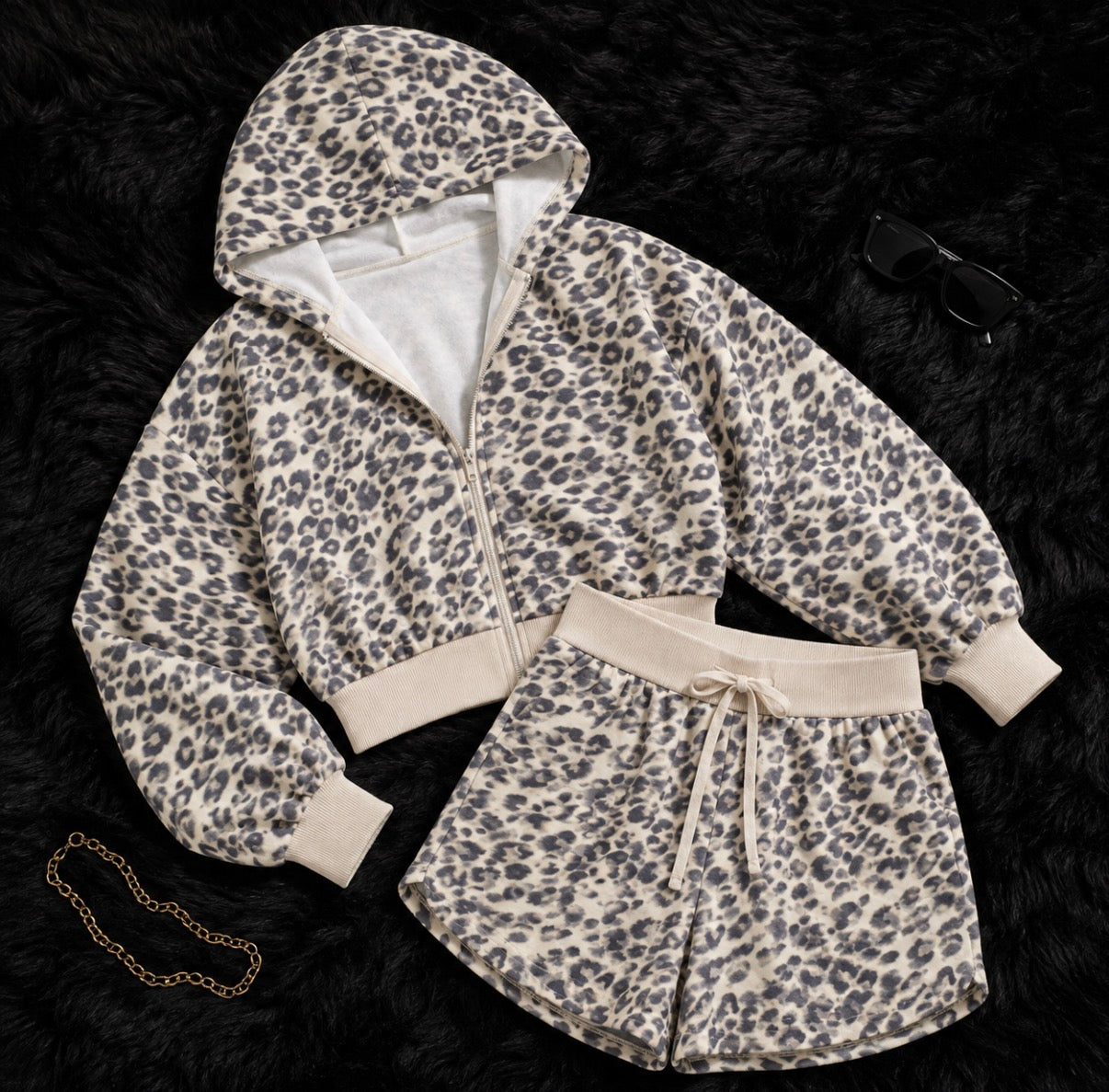 Leopard zip up set