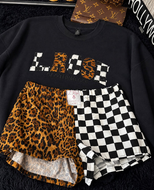 L.ROSE Checkered Leopard Crew or Tee