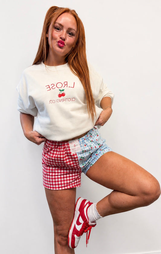 Cherry Picnic crew or tee🧺🍒🩵