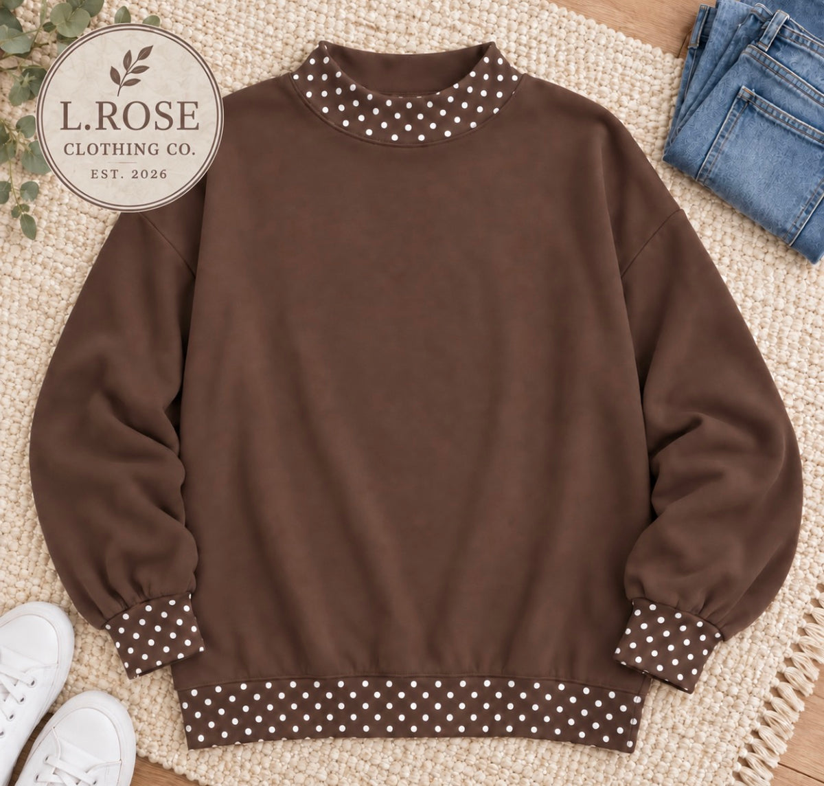 Mocha Dot Mock Neck