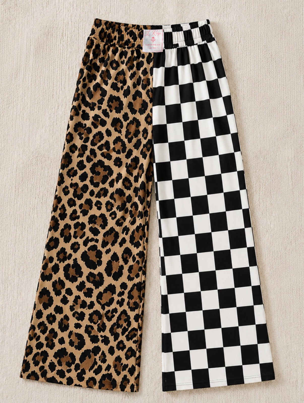 Leopard-Check ribbed knit pants