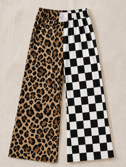 Leopard-Check ribbed knit pants